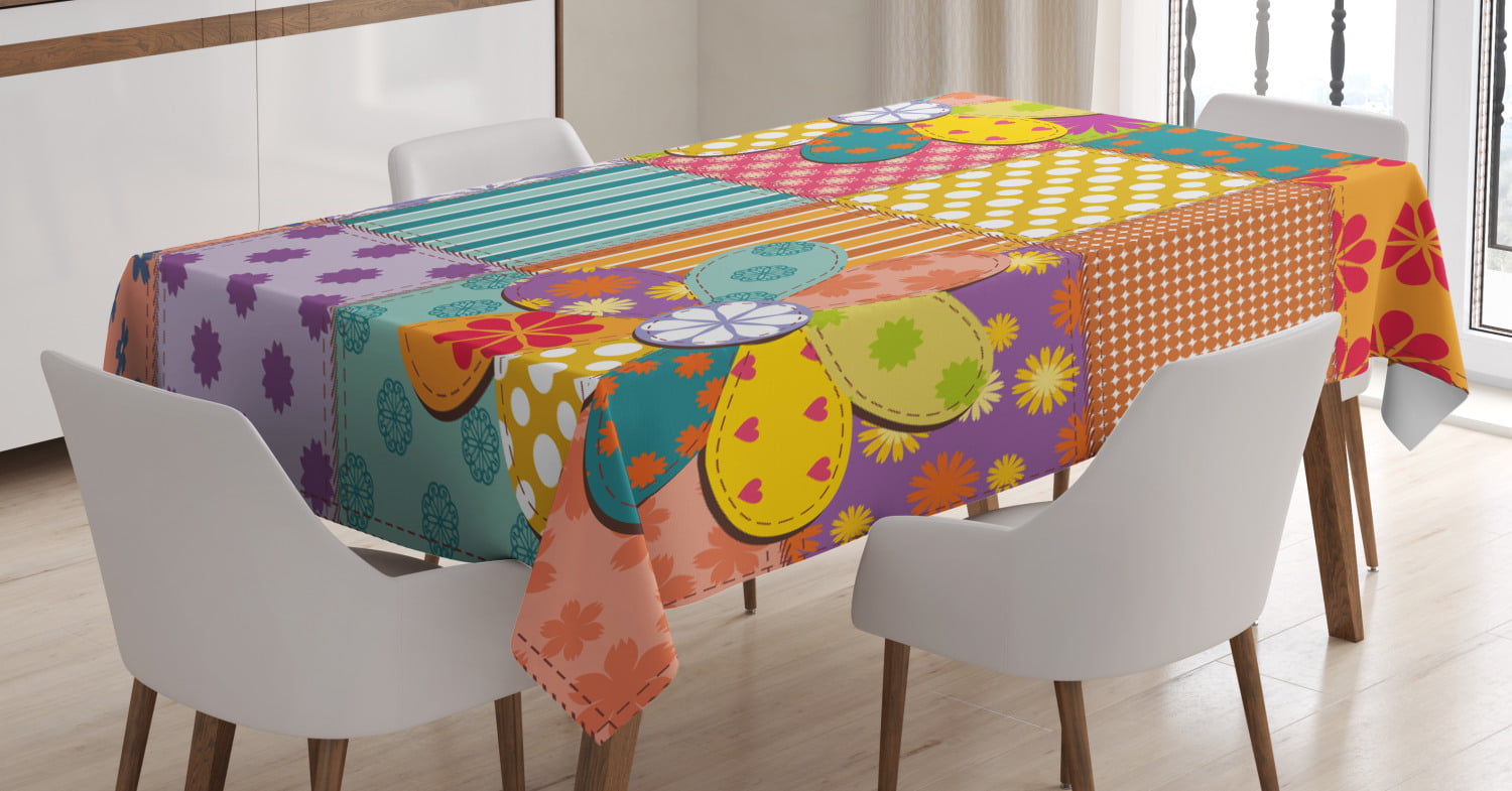 nooweihome Colorful Rectangular Tablecloths Various Type of Floral and Geometric Forms Mixed Polka Dots Tartan Stripes Design Room Square Tablecloth W60 xL60 Multicolor