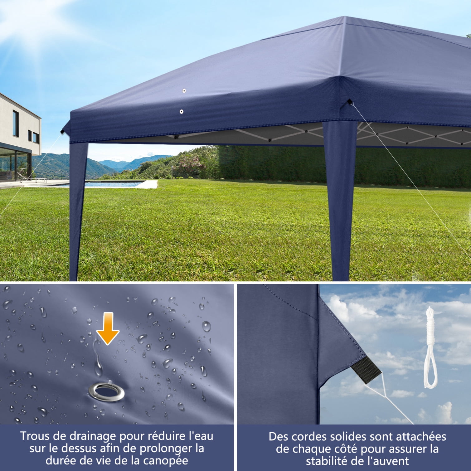 10'x20' Gazebo Waterproof Outdoor Canopy Patio Tent with Reinforced Canopy, 4 Windows Practical Waterproof Folding Tent, Party Tent for Wedding BBQ Cater, Blue