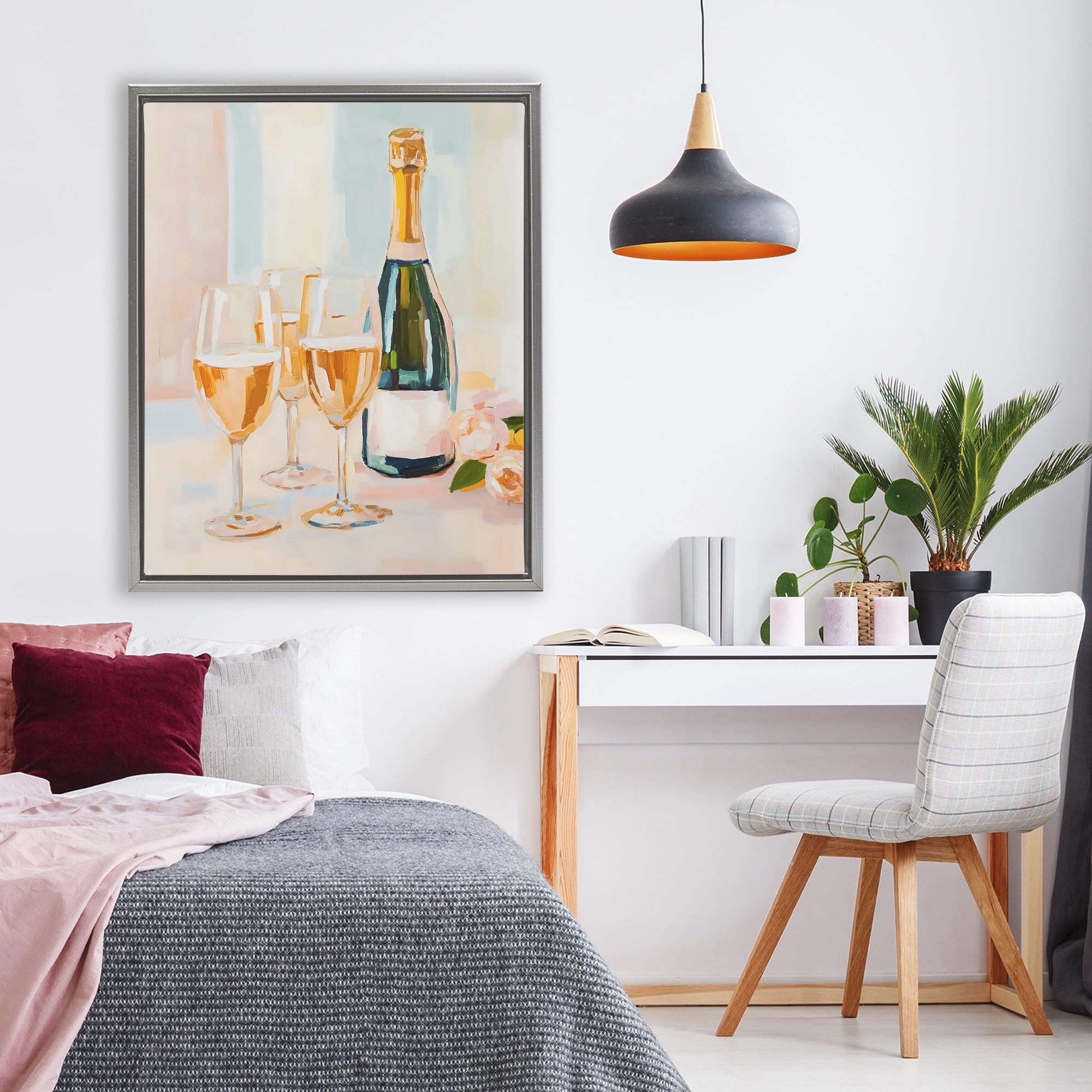 Stupell Industries Champagne Triple Toast Gray Framed Floater Canvas Wall Art, design by The Prints Vibe