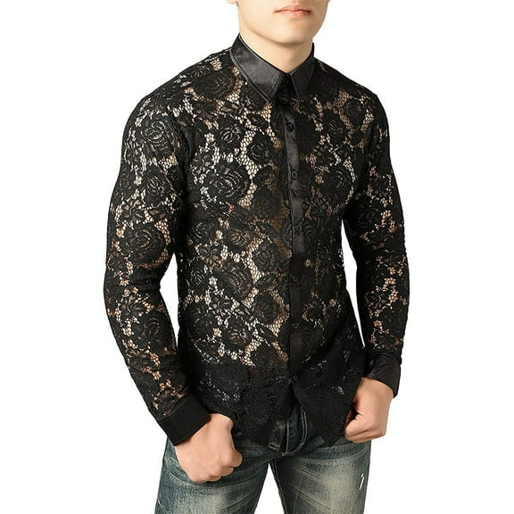 ZZHZGZ Late July Men Denim Shirt Male Lace Shirt Shirt Punk Top Inner Cloth 4Th of July T Shirts for Man Xxl