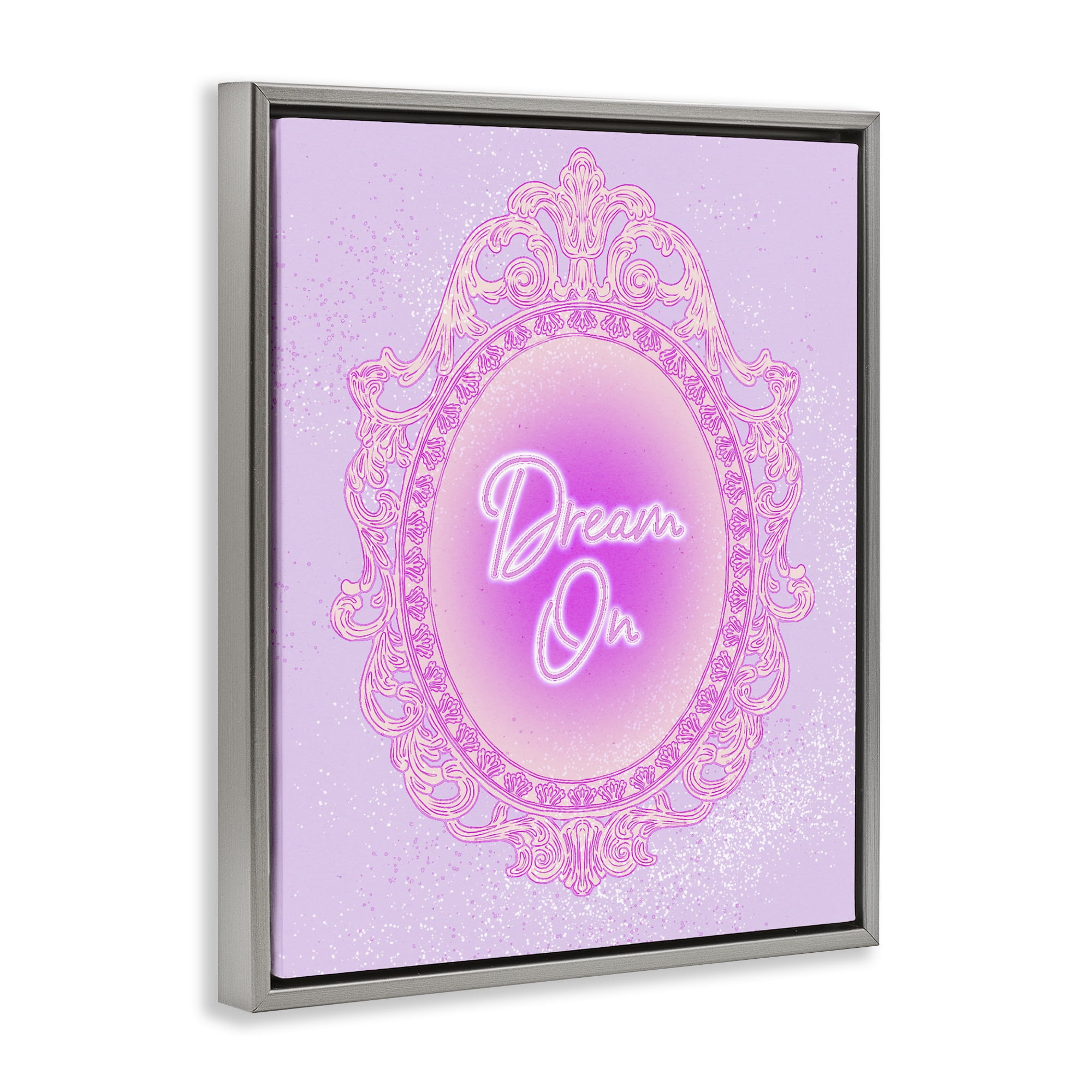 Stupell Industries Dream On Ornate Mirror Gray Framed Floater Canvas Wall Art, design by Ziwei Li