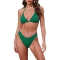 thumbnail image 1 of INSPIRAR CHIC Conjuntos de Bikini de Tejido Waffle para Mujeres de 2 Piezas con Top de Doble Corbata y Parte Inferior Triangular con Cuerda de Cintura de Concha Trajes de Baño Pequeños Verdes, 1 of 5