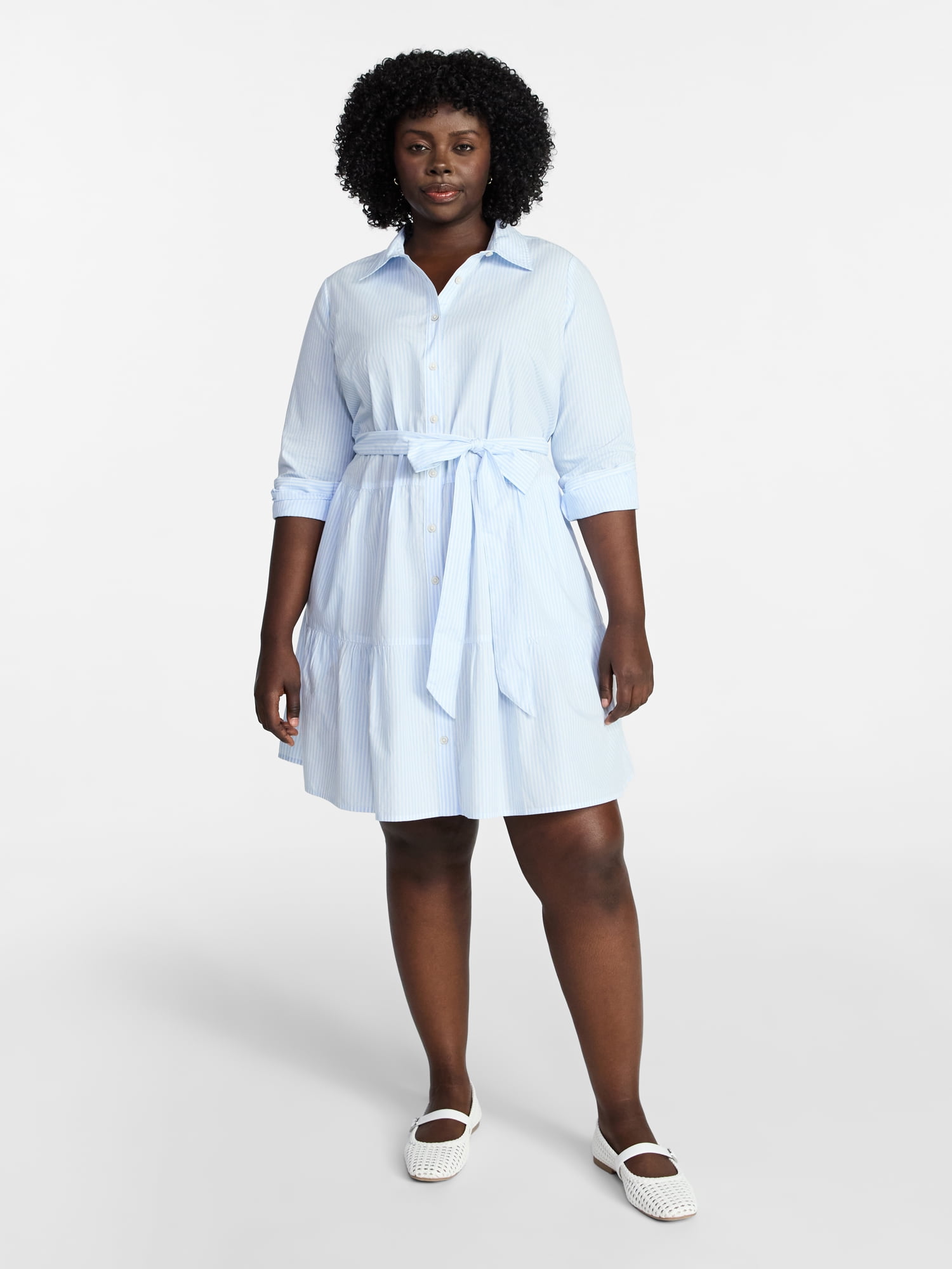 Terra & Sky Women's Plus Long Sleeve Tiered Shirt Dress, Sizes 0X-5X