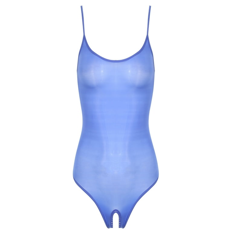 ★PISCESS★Holographic Mesh Top★Sky Blue★大人気★ YONGHS Women's One Piece Sleeveless Leotard Mesh Sheer See