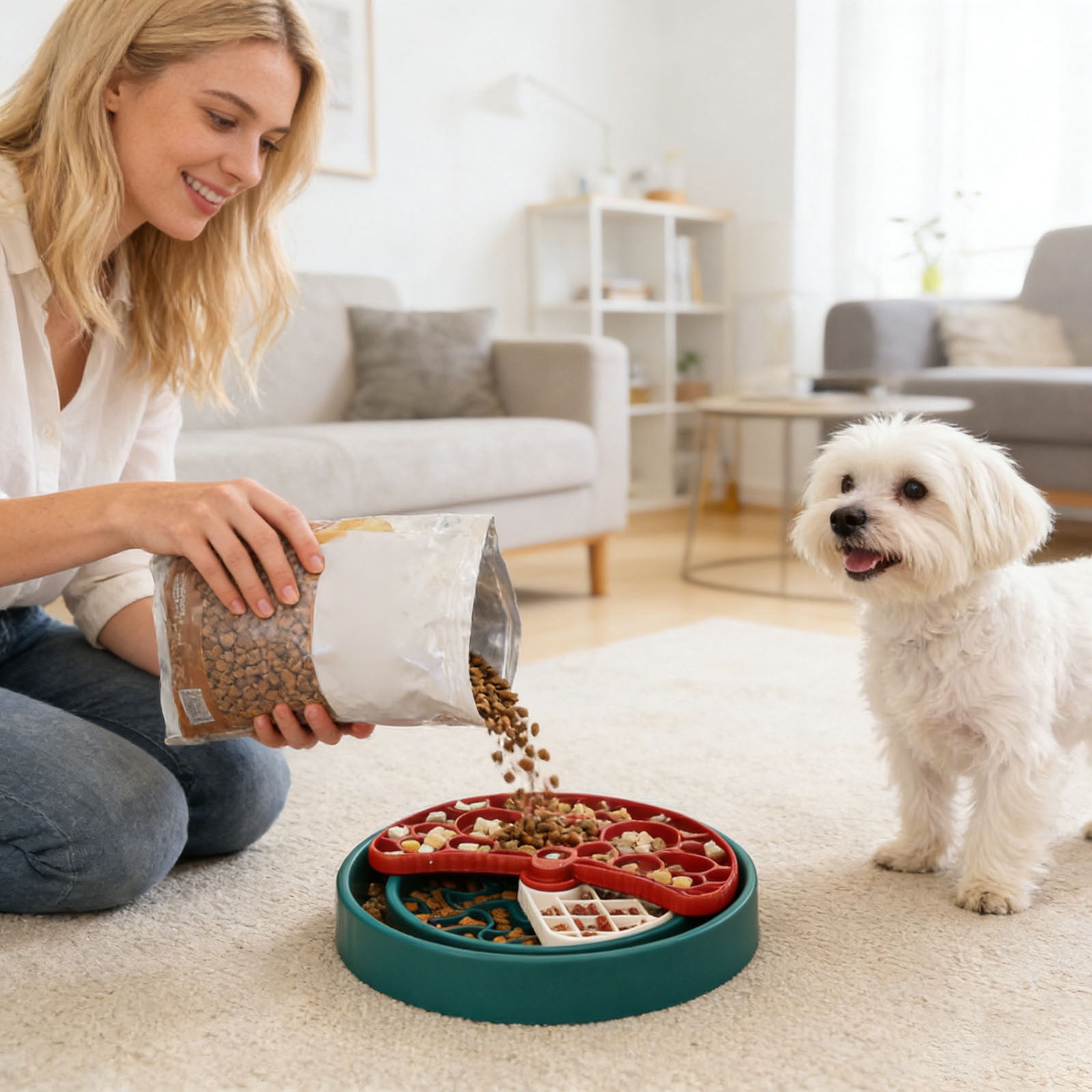 Gytml 360° Rotating Slow Feeder Puzzle Bowl, Interchangeable Food Lick Mats For Dogs Cats, Anti-Gulping Enrichment Feeder Green-28.8X28.8X6cm