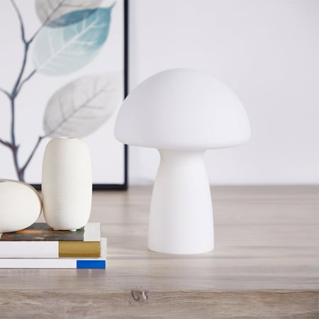 Urban Shop Novelty Glass Mushroom Lamp, Off-White Matte, 12" H, Plug-in