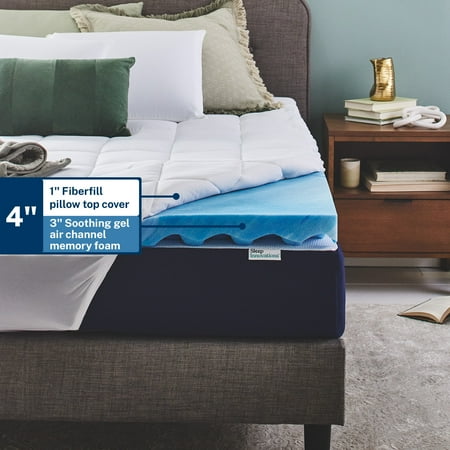 Sleep Innovations - 4" Cooling Gel Memory Foam Mattress Topper with Cover - Queen - Blue
