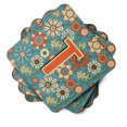 thumbnail image 2 of Letter T Flowers Retro Blue Foam Coaster Set of 4, 2 of 3