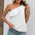 thumbnail image 2 of Brglopf Womens One Shoulder Tops Ruffled Solid Color Tunic Shirts Sleeveless Loose Fit Tank Top Vocation Beach Cute Blouse, 2 of 6