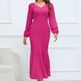 thumbnail image 4 of HAPIMO Women's Tea Length Mermaid Dress Solid Color Elegant Casual High Waist Long Sleeve Spring V Neck Trendy Hot Pink XL, 4 of 8