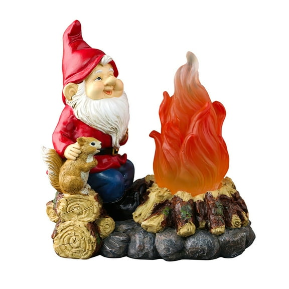 Garden Gnome Statue with Campfire and Squirrel Figurine for Outdoor Patio Lawn Yard Decoration Resin Ornament