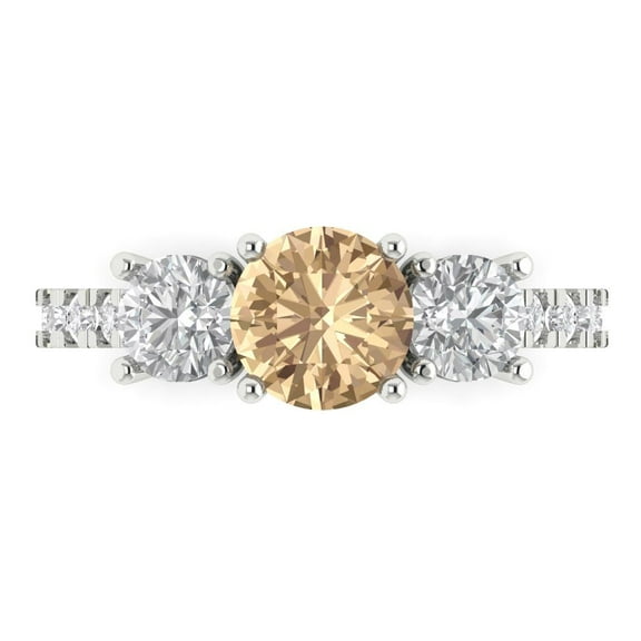Clara Pucci 14K White Gold 1.97ct YellowMoissanite Three-Stone Ring