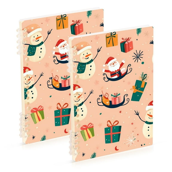 FORMRS 1-Subject Spiral Notebook 8" x 5" College Ruled 60 Refillable Sheet A5 Hard Cover, 2 Pack, Beige Christmas Snowman