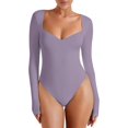 thumbnail image 2 of Womens Trendy Sexy Sweetheart Neck Double Lined Layering Long Sleeve Body Suit Going Out Bodysuits Tops, 2 of 12