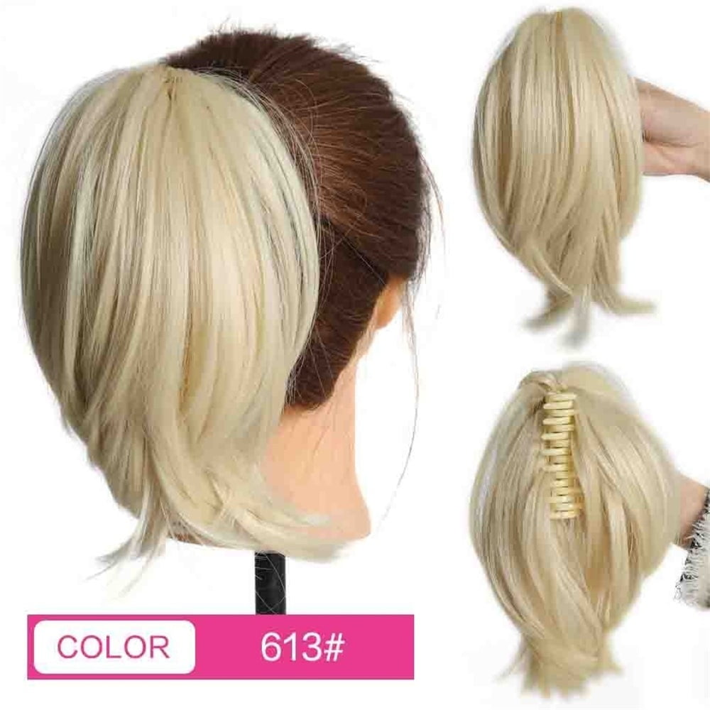 Messy Straight Hair Bun Hairpiece Synthetic Straight Pony Tail Short Claw Clip Ponytail Extensions for Women