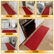 Ottomanson Non-Slip Hallway Runner Rug 1'10 x 6' Stain-Resistant Low Pile Carpet for Kitchen, Red