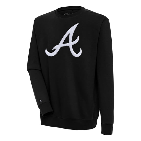 Men's Antigua  Black Atlanta Braves Victory Crewneck Chenille Pullover Sweatshirt