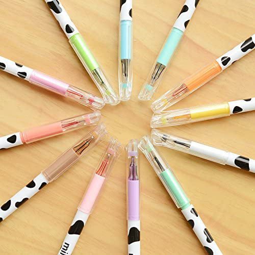 12 Colors Creative Cute Milk Cow Pen Colorful Gel Pen Sweet-style Design  Pin Type Ink Pen for Children Student and Office,set of 12 Assorted Colors