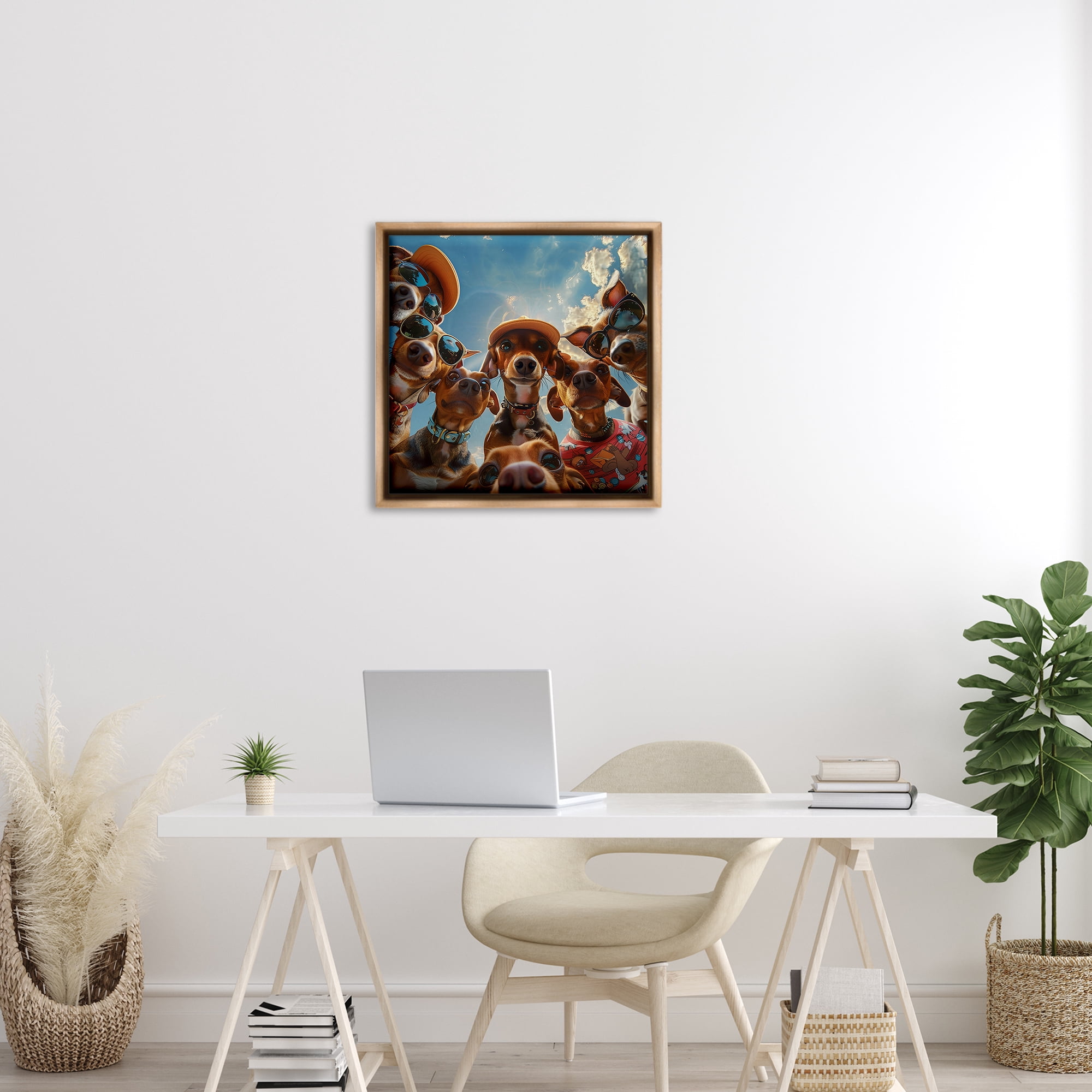 Stupell Industries Funny Wiener Dog Selfie Novelty & Humor Painting Brown Floater Framed Canvas Art Print Wall Art, 25 x 25