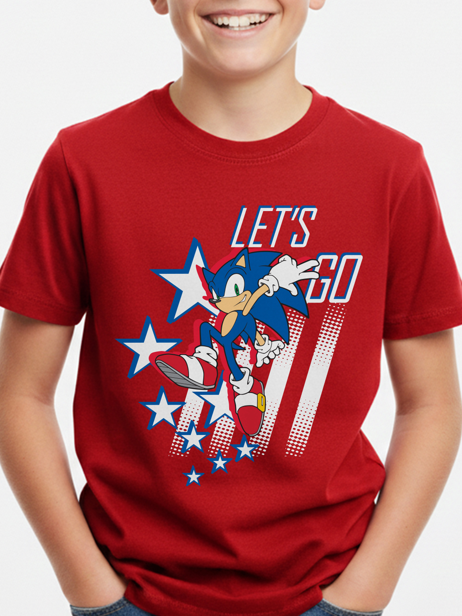 Sonic the Hedgehog Boys' Graphic Tee with Short Sleeves, Let's Go, Sizes 4-18