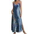 thumbnail image 2 of Women's Elegant Floral Print Satin Maxi Dress Spaghetti Strap V Neck Side Split Long Slip Dress Backless Evening Party Wedding Guest Night Out, 2 of 8
