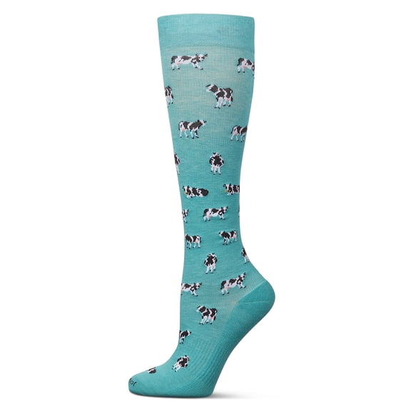Wellfit Women's Cows 8-15 mmHg Graduated Bamboo Compression Socks, 9-11, Teal