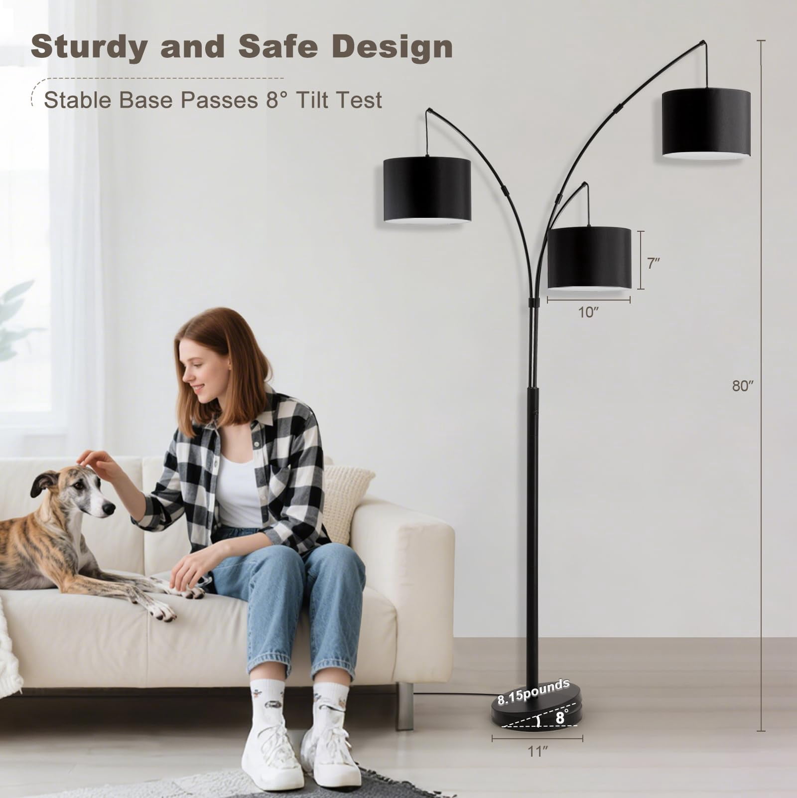 Floor Lamps for Living Room, 2400LM Super Bright Arc Floor Lamp with Remote Control, 3 Light Tall Floor Lamps with Stepless Dimmable, 80" Mid Century Tree Floor Lamp for Bedroom, Office