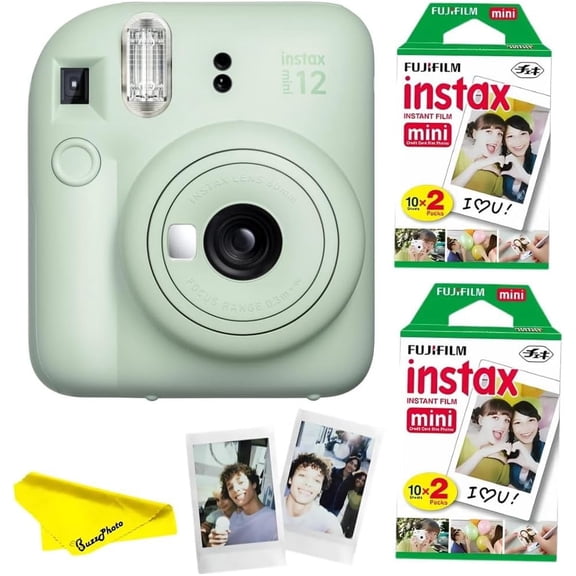 FUJIFILM INSTAX MINI 12 Instant Film Camera ( Mint Green ) Fujifilm Instax Mini Twin Film bundle ( 40 Sheets )