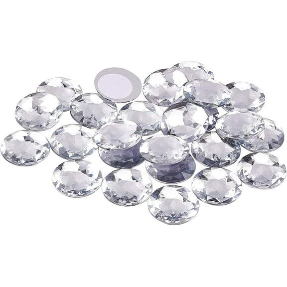 50Pcs 30mm (1.18inch) Flat Back Round Acrylic Rhinestone Self-Adhesive Plastic Circle Gems Bling Sticker Ornamental Craft Crystals