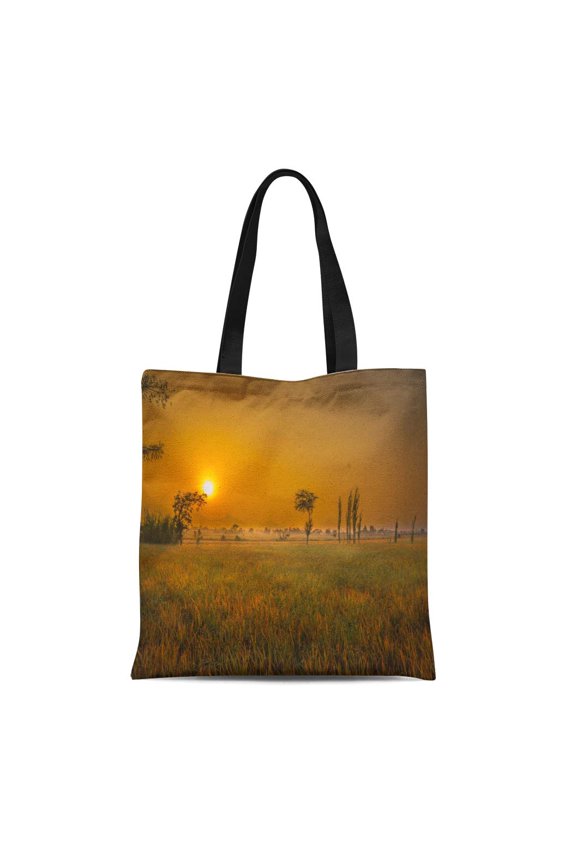 Canvas Tote Bag Green Andean Sunrise at Peruvian Farm the Andes Reusable Shoulder Grocery Shopping Bags Handbag