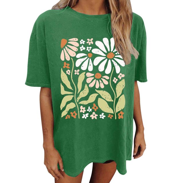 Chemises pour Femmes Chemises Imprimées Surdimensionnées T-Shirt Graphique T-Shirts Vintage Hauts Décontractés T-Shirt à Manches Courtes T-Shirt Femme T-Shirts pour Femmes pour l'Été T-Shirt Col Roulé T-Shirt à Manches Longues Femme T-Shirts de Course