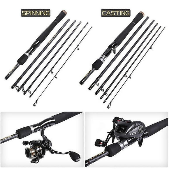 2.1m / 2.4m 6 Sections Carbon Spinning Casting Fishing Rod Lure Fishing Rod Hand Pole Fishing Tackle