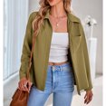 thumbnail image 2 of Chaqueta Corta Solapa Manga Larga Un Solo Pecho Color Puro Bolsillo Top Casual para Mujer OD Verde XL, 2 of 8