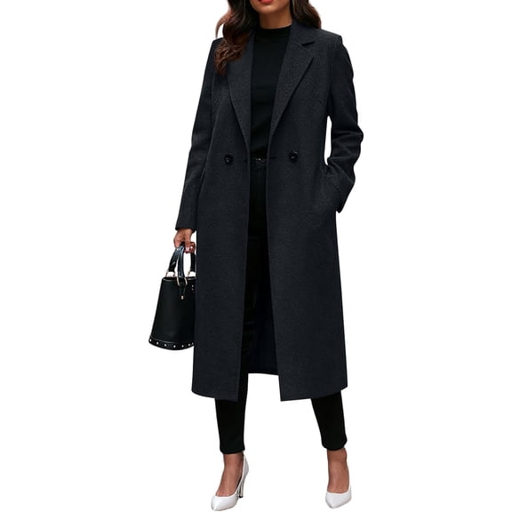 LEJHVAQK Women's Long Wool Coat 2026 Fall Winter Notched Lapel Single-Breasted Peacoat Trench Coat Jacket Overcoat