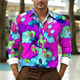 thumbnail image 1 of Camisa informal con estampado floral para hombre, transpirable, para exteriores, calle, suave y cómoda, para uso diario, camisa de otoño con solapa, top de gran tamaño, 1 of 6