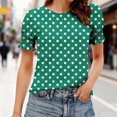 thumbnail image 2 of XPMWRP Women's Polka Dot Puff Sleeve Blouse Round Neck Ruched Cuff Short Sleeve Casual Tunic Top Lightweight Loose Fit for Summer Green XXL, 2 of 7