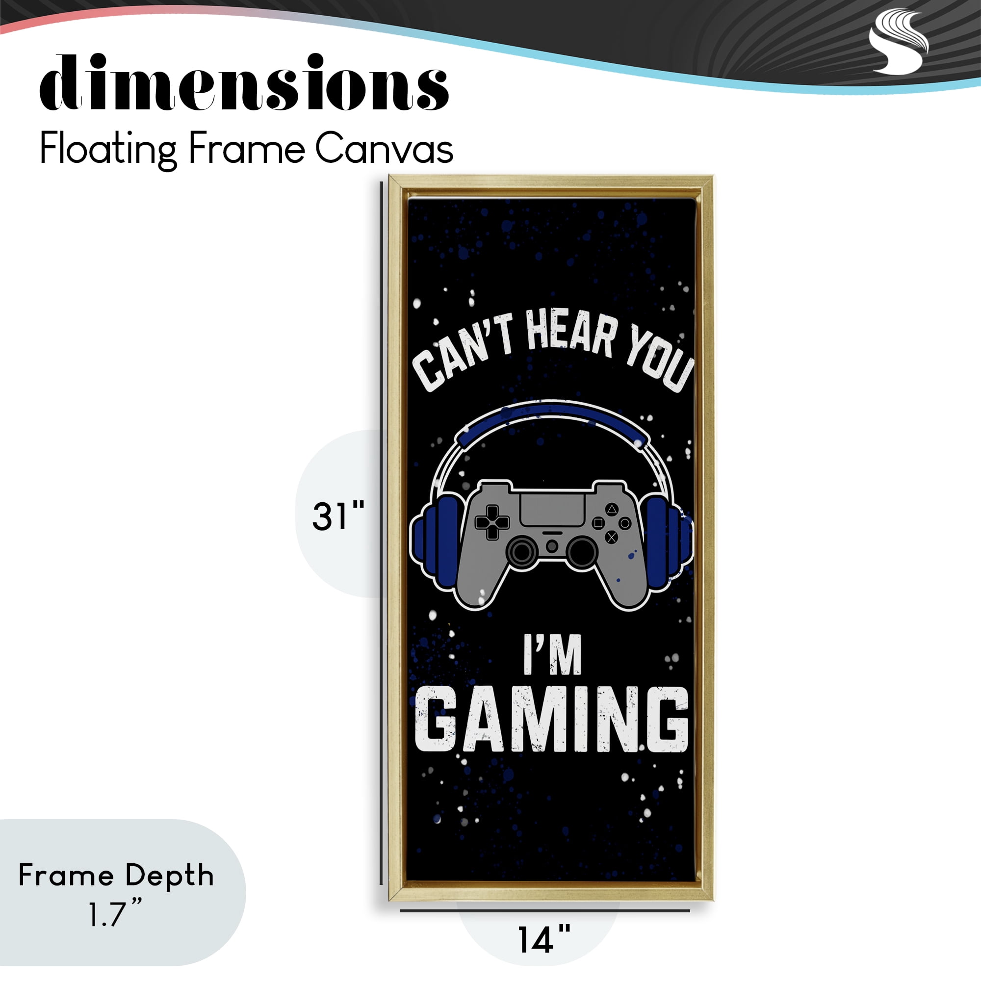 Stupell Industries Can't Hear You Gaming Gold Framed Floater Canvas Wall Art, design by Kim Allen
