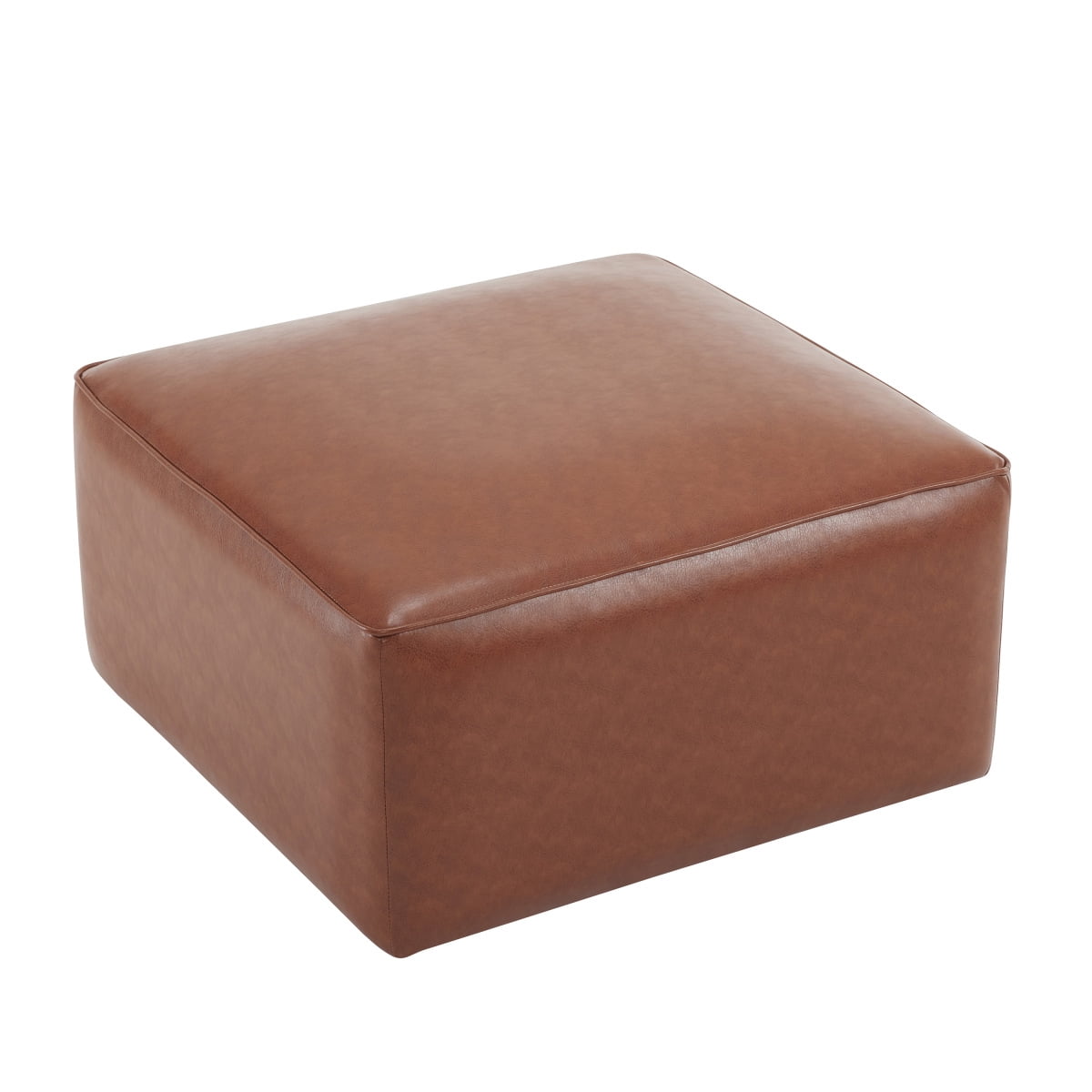 Upholstered Square PU Leather Ottoman, Brown
