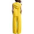 thumbnail image 5 of BRELIL Women's Two Piece Sets V Neck Sleeveless Hoodie Wide Leg Pants Casual Lounge Matching Sets Solid Boho Vacation Travel Outfits Loose Tracksuit, Yellow M, 5 of 6