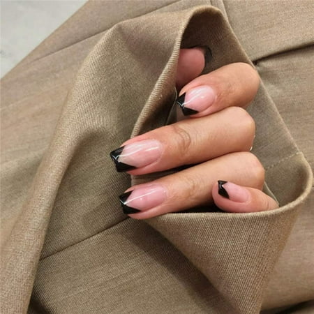 IGUOHAO 24Pcs V Shape French Fake Nails Glossy Black Press on Nails Square  False Nails Flat Nails Tips for Women Girls Finger Wear Decoration |  Walmart Canada