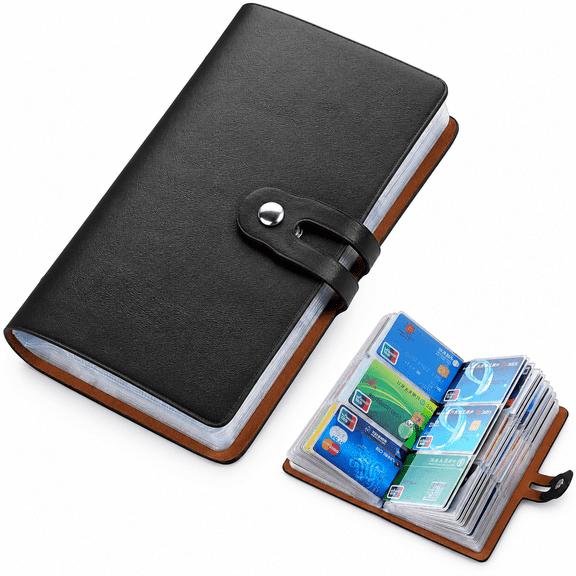LOVARIA Rfid Credit Card Holder Organizer, Leather Business Card Organizer with 96 Card Slots, Business Card Book to Keep Cards Neatly Organized and Prevent Jumbling, Loss, Or Damage (Black)