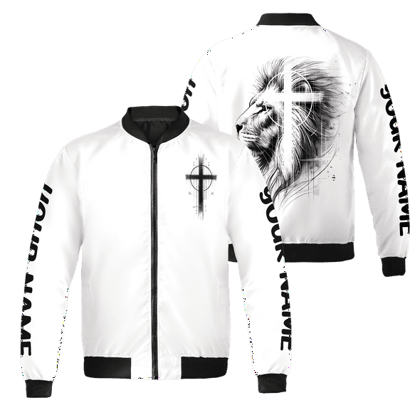 Lotusprinthandmade Personalized Lion and Christian Jesus-Symbolic Lion All-over Print Bomber Jacket S-5XL Multicolor (S)