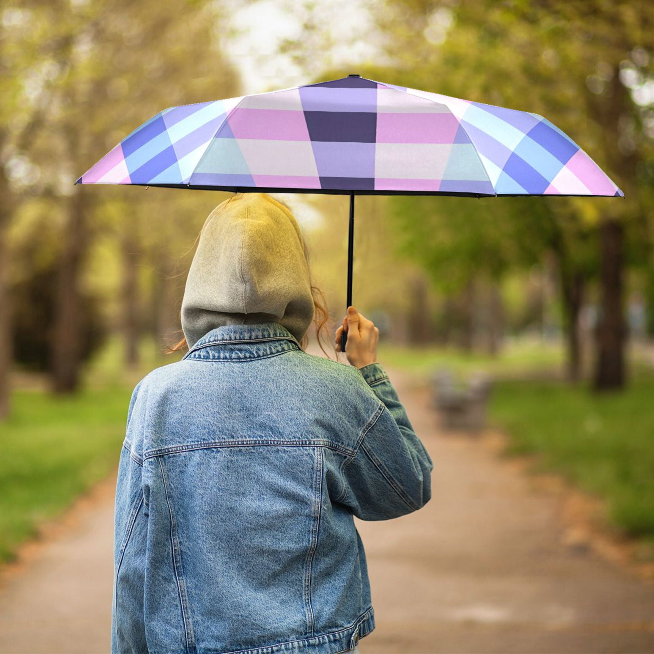 ALAZA Checkered Plaid-a5 UPF 50+ Compact Folding Umbrella for Rain Travel Umbrella Packable