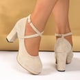 thumbnail image 4 of HEWUQI Womens Closed Toe Suede Heels Cross Ankle Strap Slingback Block Pumps Comfortable Elegant Party Wedding Dressy Shoes Beige Size 9, 4 of 6