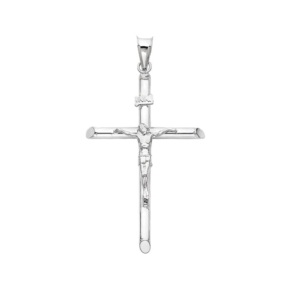 14K White Gold Religious Crucifix Charm Pendant for Chain Necklace | Jewelry Gift for Men Women | 42 x 27 MM | 1.8 grams