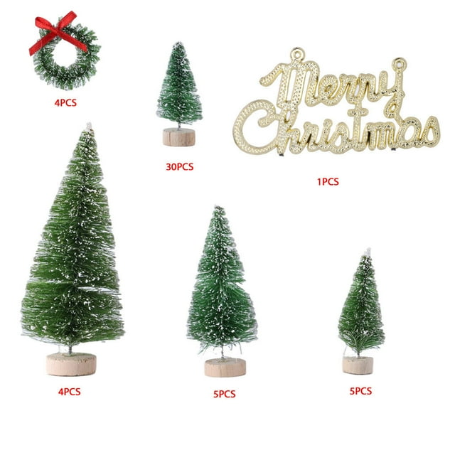 relayinert Christmas Mini Tree Home Tabletop Decor Holiday Desktop Ornament, 44 Pcs/set, Army Green, 4pcs Garland, 1pc Label