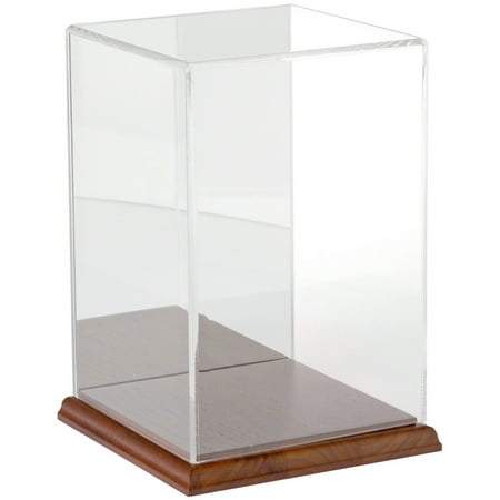 Plymor Clear Acrylic Display Case with Hardwood Base (Mirror Back), 6" W x 6" D x 9" H