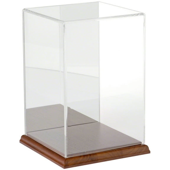 Plymor Clear Acrylic Display Case with Hardwood Base (Mirror Back), 6" W x 6" D x 9" H