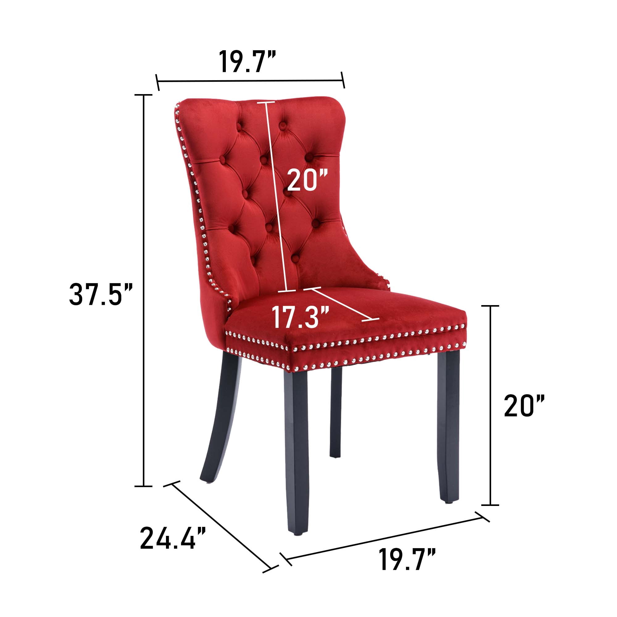 Aukfa High-End Upholstered Dining Chairs Set of 2, Modern Tufted Solid Wood Side Chair with Nailhead Trim - Red