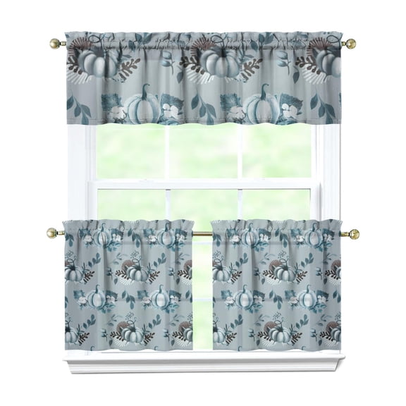 Rod Pocket Kitchen Curtain Set 3-Piece, 27.5x36 Inch Valance & Tier Drapes, Polyester Pongee Cafe Curtains for Living Room, Bathroom, Farmhouse Rustic Country Window Treatments.